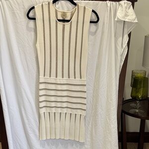 Torn by Ronny Kobo Cream and Brown Striped Dress